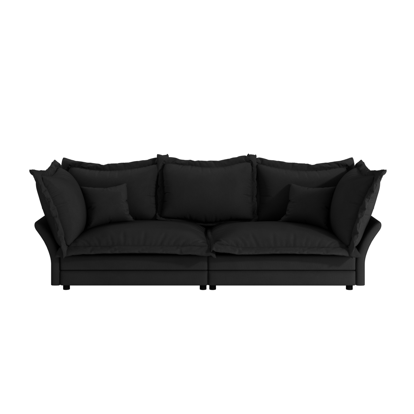 90.55' Modern Comfy Upholstered Sofa Cloud Couch, Deep Seat Couches with Multiple Large Soft Pillows,Convertible Deep Seat Chaise Longue for Living Room Bedroom,Apartment,Office,BLACK