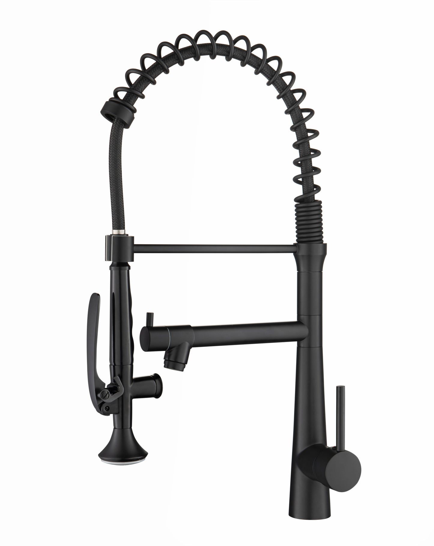Heavy Duty Commercial Style Kitchen Sink Faucet, Single Handle Pre-Rinse Spring Sprayer Kitchen Faucets, High Arc Pull Down Matte Black Kitchen Faucet