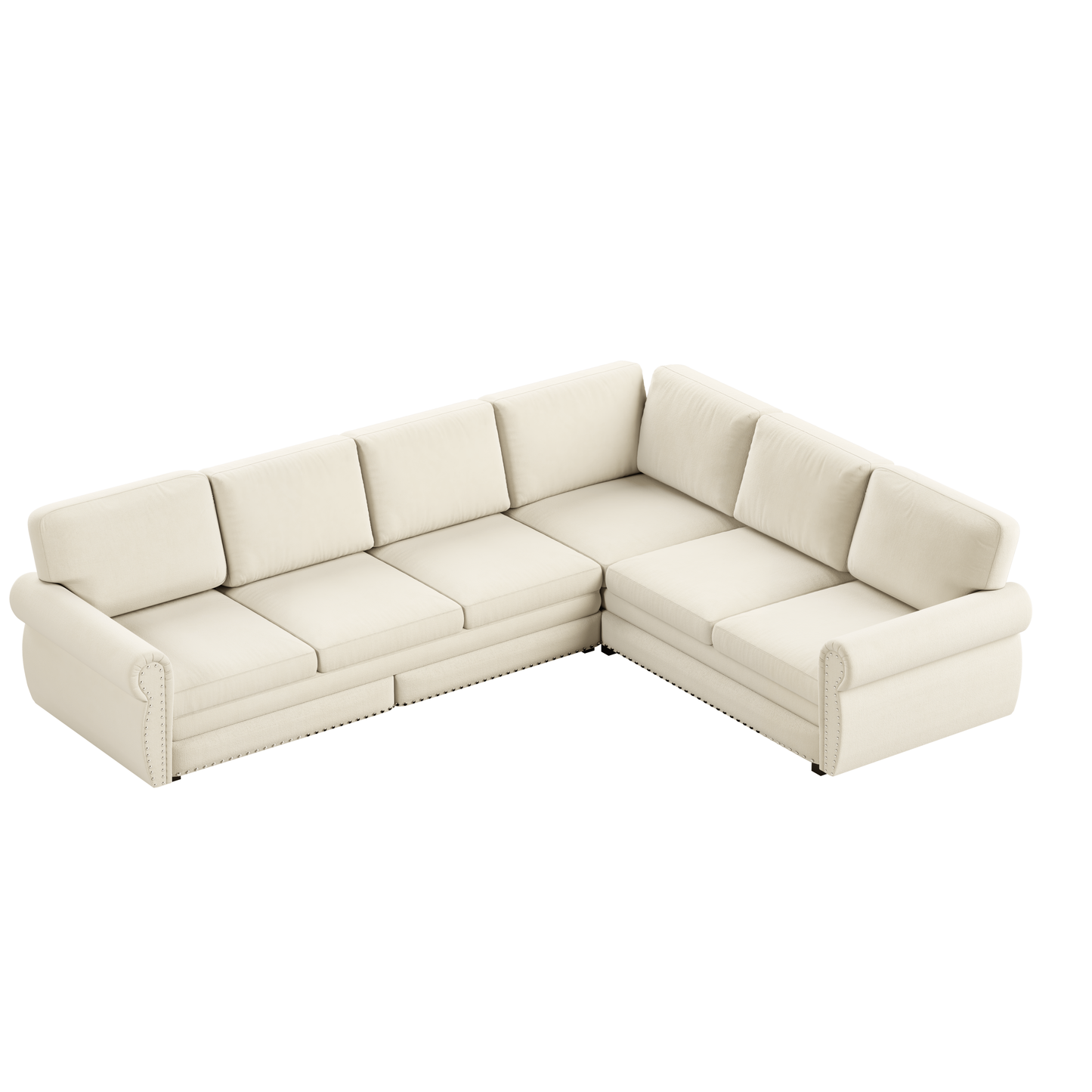 118 ' L-Shaped Sofa Couch with Pull-Out Bed, Oversize Convertible Sleeper Sofa with Nailhead Trim & Rolled Arm, Chenille Upholstered Sectional Couches, for Living Room, Apartment, Office, Beige