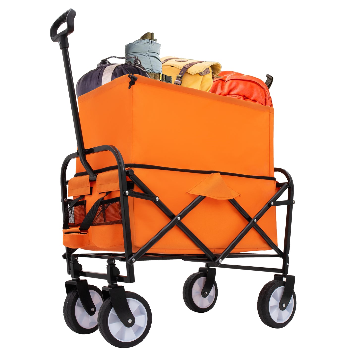 Minimeetall Strap Collapsible Foldable Wagon Cart Beach Wagon Heavy Duty Utility Cart Utility Wagon Grocery Cart for for Camping Shopping Sports Gardeing Fishing Supports 225lbs orange