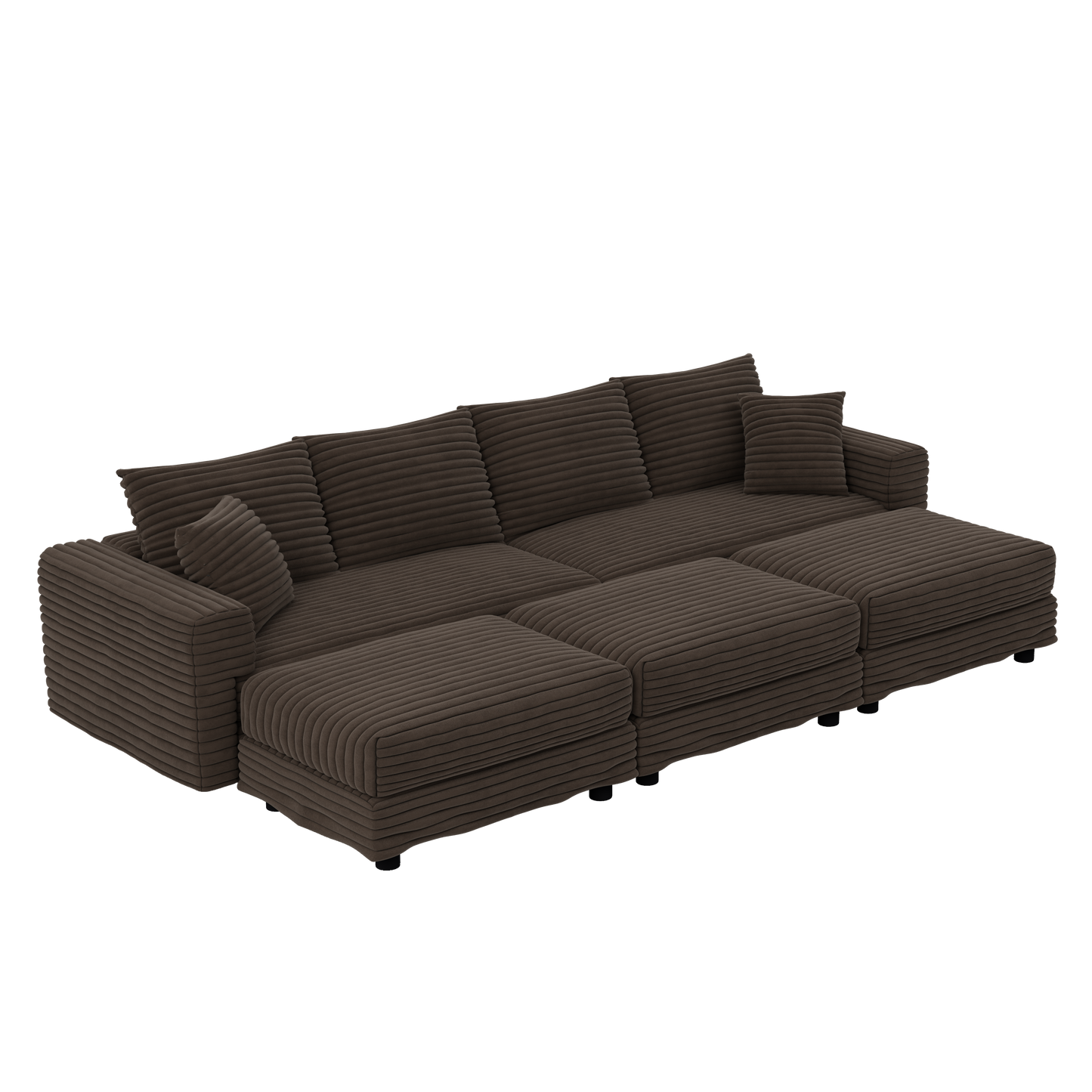104.3 ' Plush Corduroy 4-Seat Sofa, Modern Comfy Upholstered Sofa Cloud Couch, Deep Seat Couches with Soft Pillows and 3 Ottomans, Convertible Sofa Lounge Chair, for Living Room,Apartment,Office,Camel