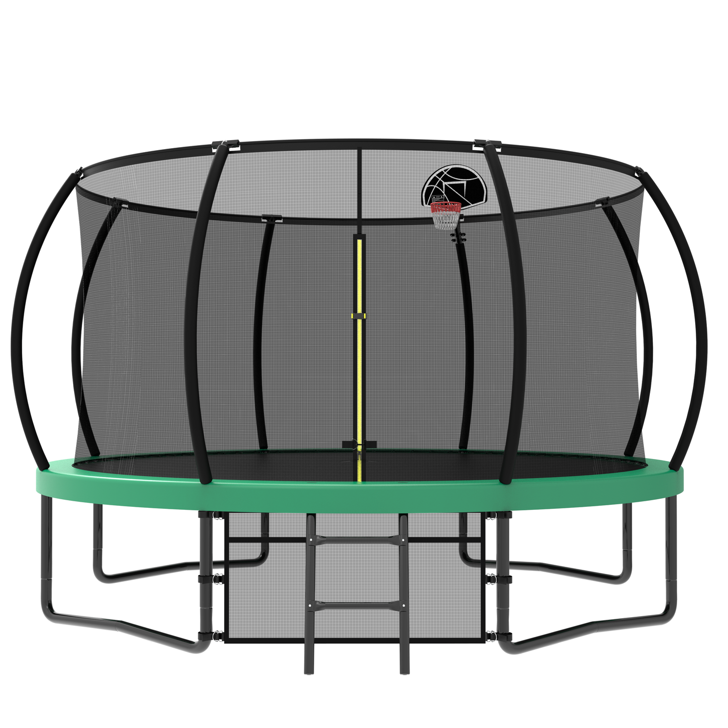 Pumpkin Style 12FT Recreational Kids Trampoline with Safety Enclosure Net & Ladder, Green Steel Frame, 144.09 Inches