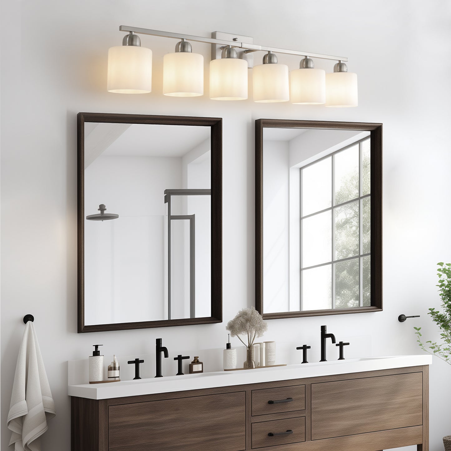38' Bathroom Vanity Light, 6-Light Nickel Vanity Lights for Bathroom, Wall Sconce Lighting with Milky White Glass Shade, Wall Lights,Bath Vintage Wall Mounted Lamps for Mirror Bedroom
