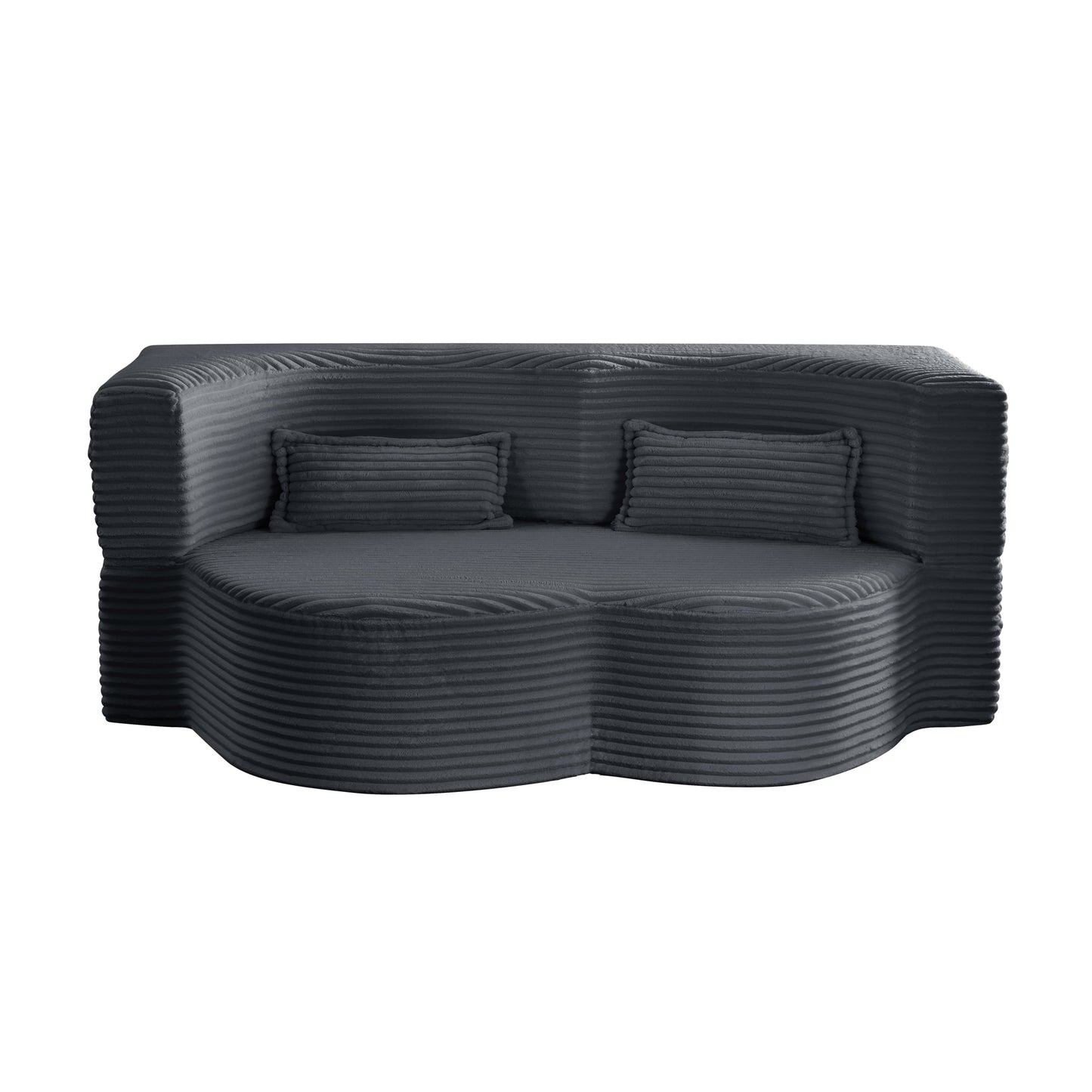 Modern Floor Sofa with 2 Pillows, Convertible Plush Corduroy Foam-Filled Sleeper Sofa Bed,15 ' Full Size Folding Mattress for Living Room, Guest Bed, no assembly required, Dark Grey