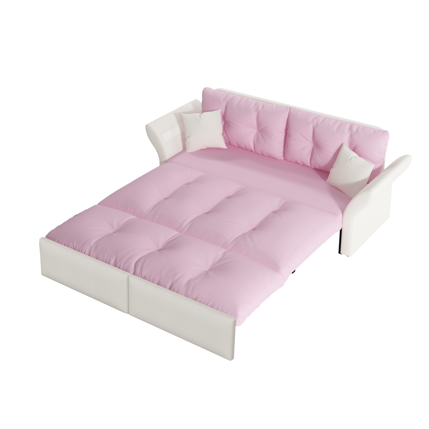 74.8 ' Queen Pull Out Sofa Bed, 3-in-1 Convertible Sleeper Tufted Sofa with 2 Soft Pillows, Multi-Functional Velvet Loveseat Bed, Pink