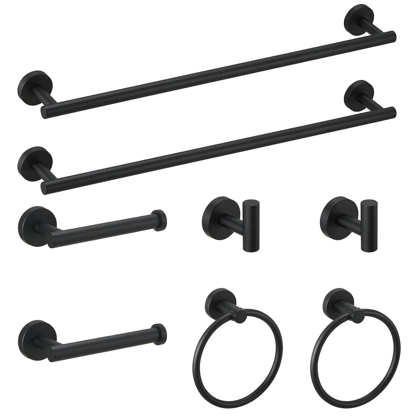 8-Pieces Black Bathroom Accessories Set, Stainless Steel Bathroom Hardware Set, Bath Towel Bar Set, Towel Racks for Bathroom Wall Mounted.