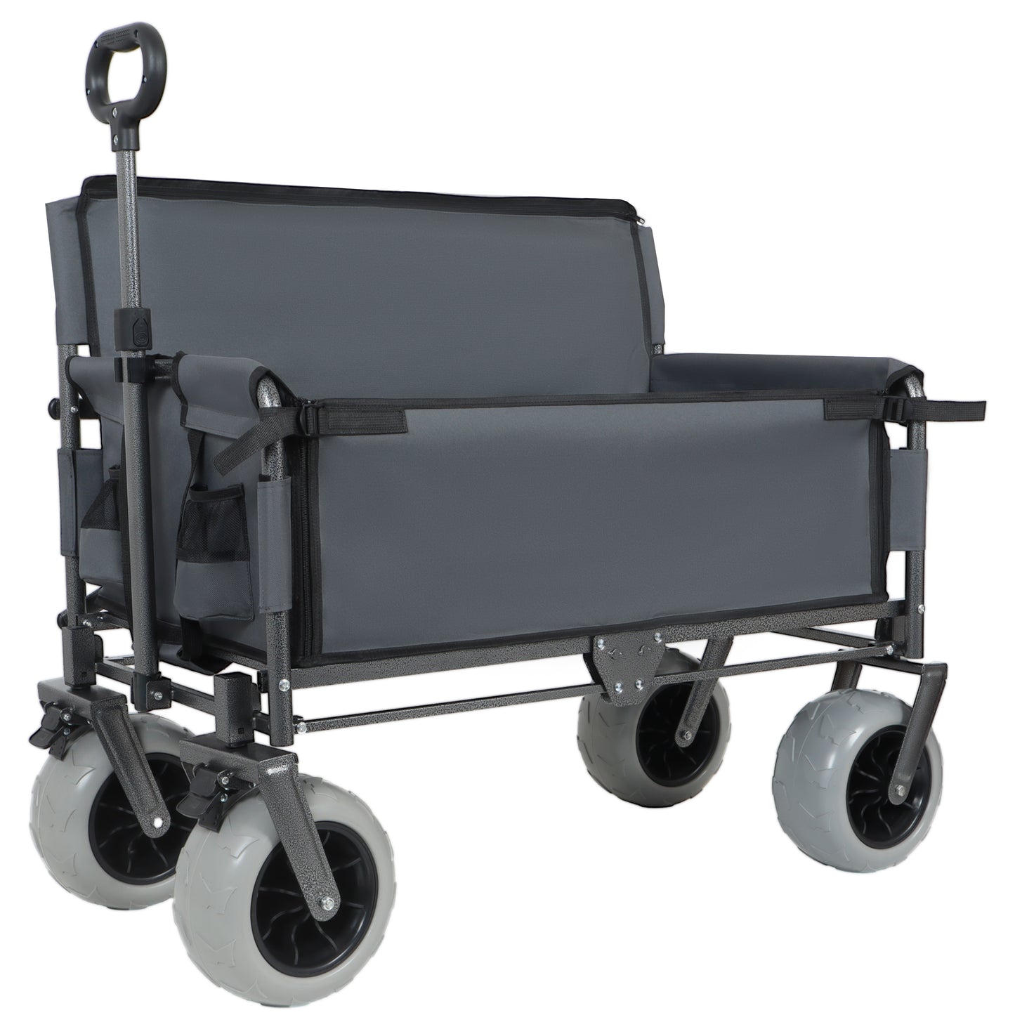 3-in-1 Folding Wagon with Bench Seat – 500lbs Capacity, 9'x4' Beach Tires for Camping & Beach, gray