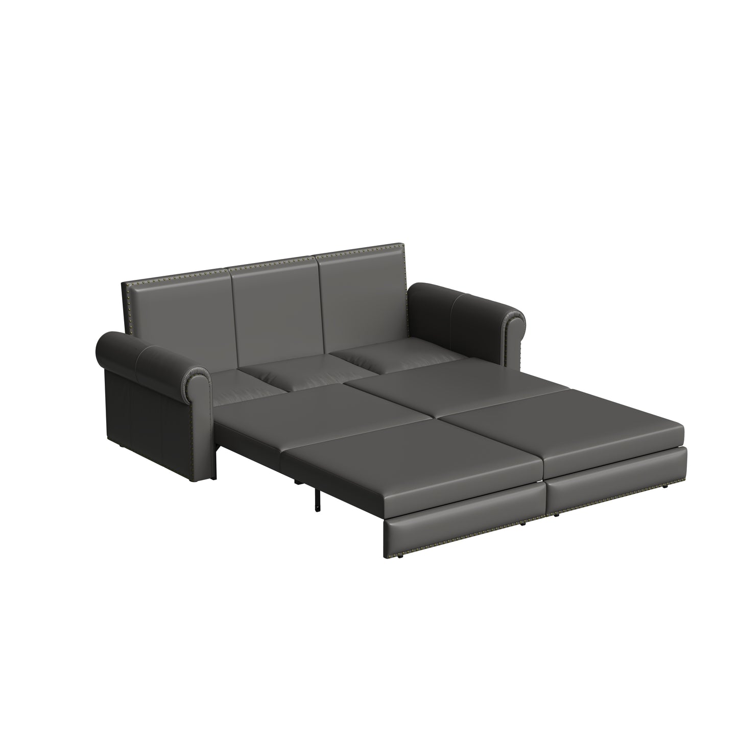 93.7 ' Pull Out Sofa Bed, 3-in-1 Faux Leather Convertible Sleeper Sofa with Nailhead Trim & Rolled Arm,Multi-Functional Sofa Bed for Living Room,Bedroom,Apartment,Office