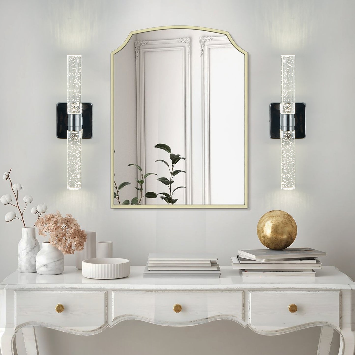 17'(H) Contemporary Crystal Wall Light, Chrome Finish with Bubble Crystal, 2-Light Sconce for Bathroom, Bedroom, Hallway – Modern Indoor Lighting Fixture