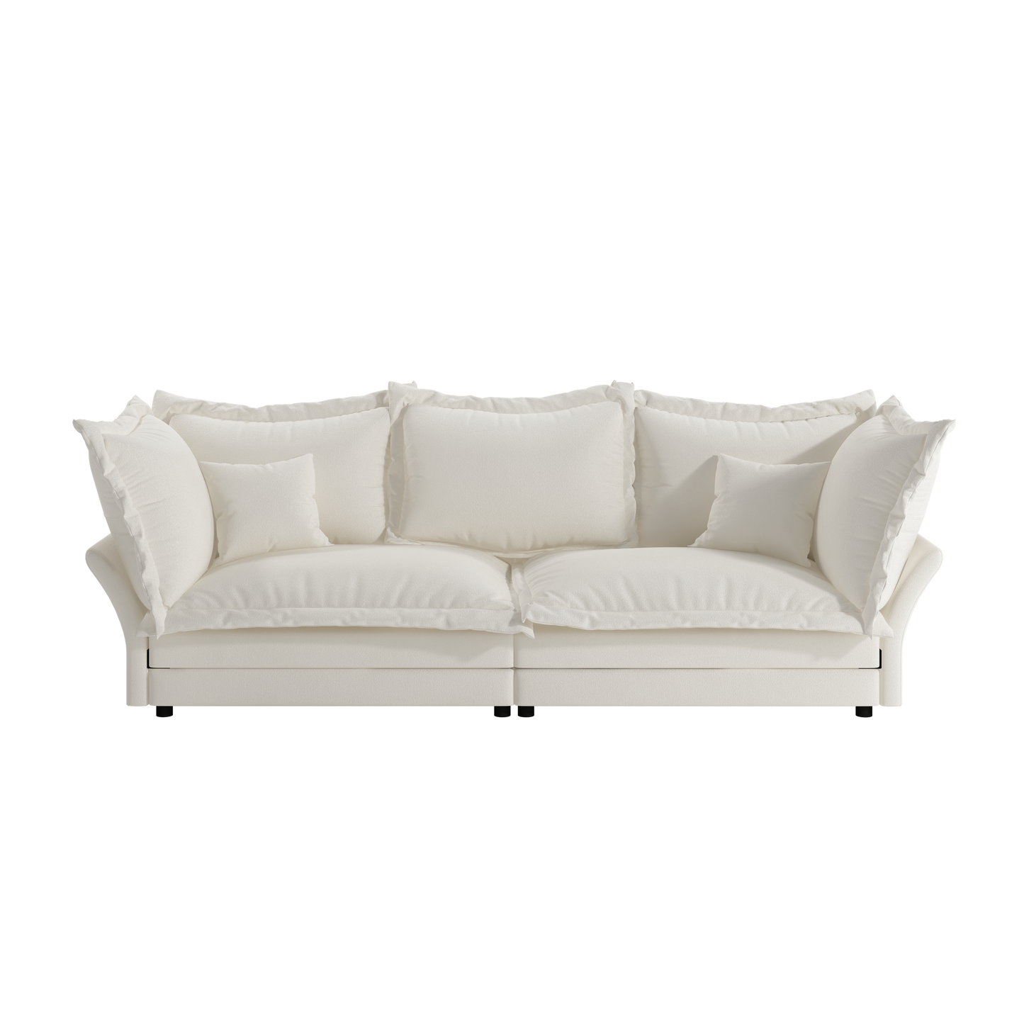 90.55' Modern Comfy Upholstered Sofa Cloud Couch, Deep Seat Couches with Multiple Large Soft Pillows,Convertible Deep Seat Chaise Longue for Living Room Bedroom,Apartment,Office,BEIGE