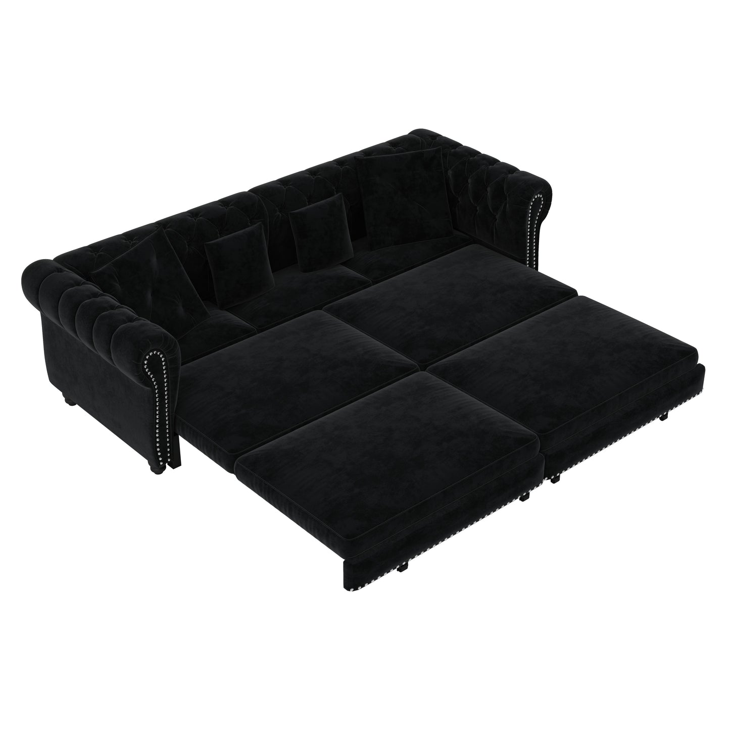 89 ' W 3-in-1 Pull-Out Sofa Bed, Convertible Sleeper Sofa Bed,King Size Sofa Bed, Chaise Lounge,Velvet Tthree Seater Sofa with Movable Ottoman, Tufted Design. Suitable for Living Rooms and Offices