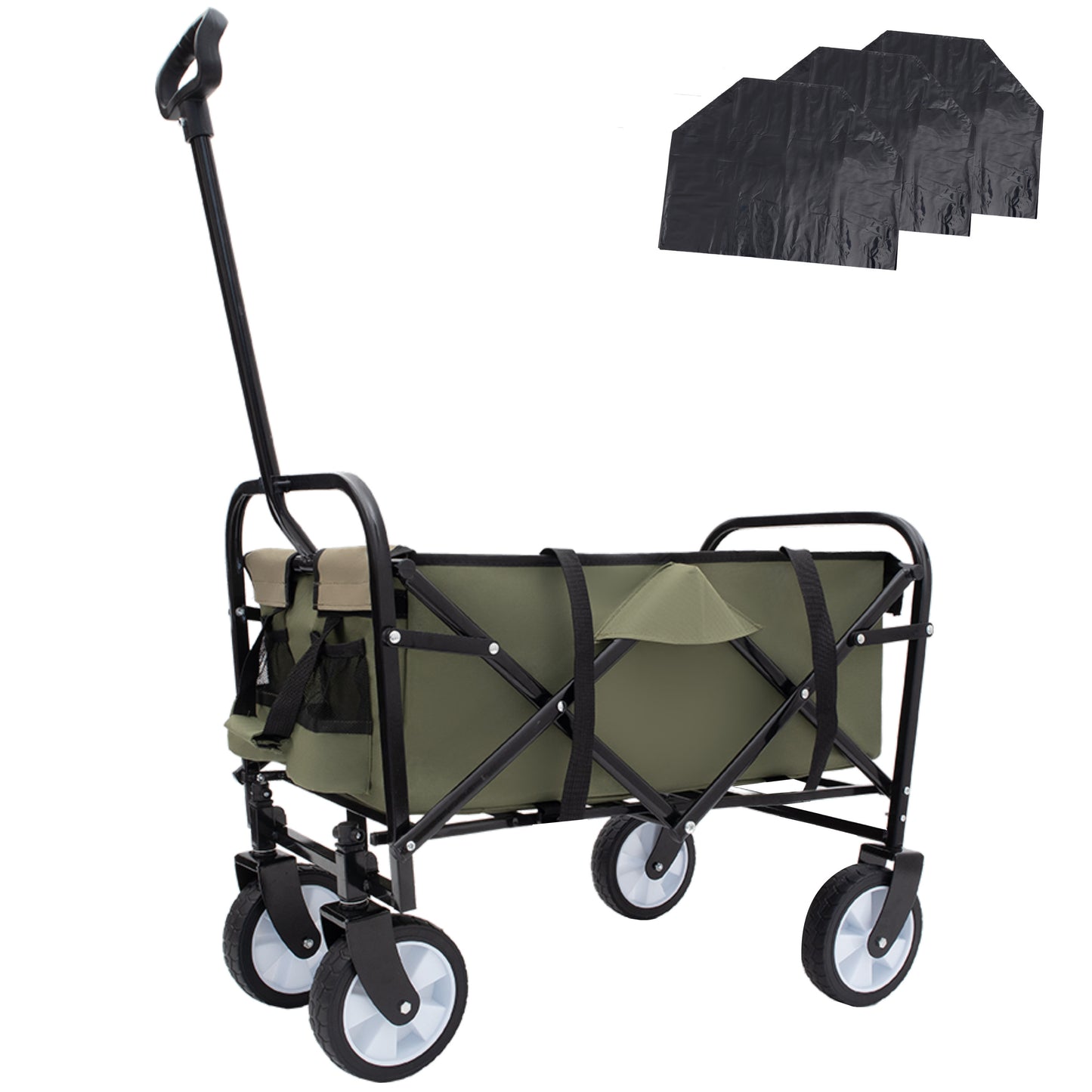 Minimeetall Multi-use Bag,Collapsible Foldable Wagon Cart Beach Wagon Heavy Duty Utility Cart Utility Wagon Grocery Cart for for Camping 3pcs plastic Liner bag /Cover , Green