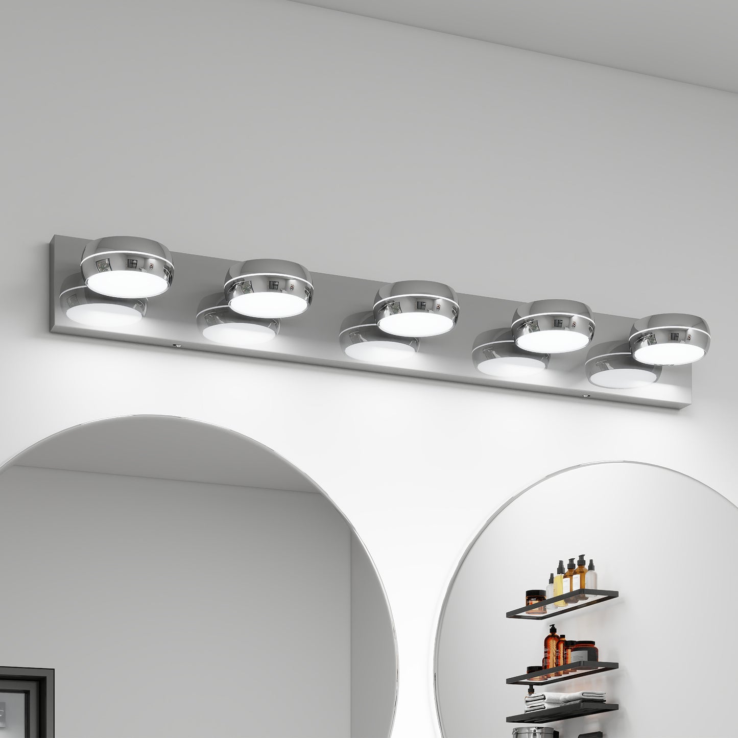 LED Vanity Lights 35in Bathroom Lights Fixtures over Mirror 5 Light LED Lighting Fixture for Bathroom 18W Mirror Lighting Fixture Modern Bath Light Bar Chrome Bath