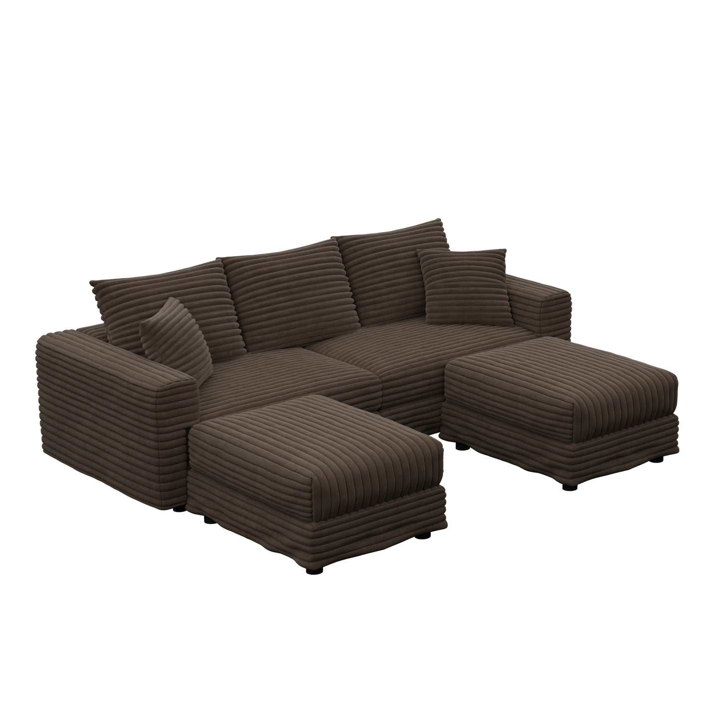 82.7 ' Plush Corduroy 3-Seat Sofa, Modern Comfy Upholstered Sofa Cloud Couch, Deep Seat Couches with Soft Pillows and 2 Ottomans, Convertible Sofa Lounge Chair, for Living Room,Apartment,Office,Camel