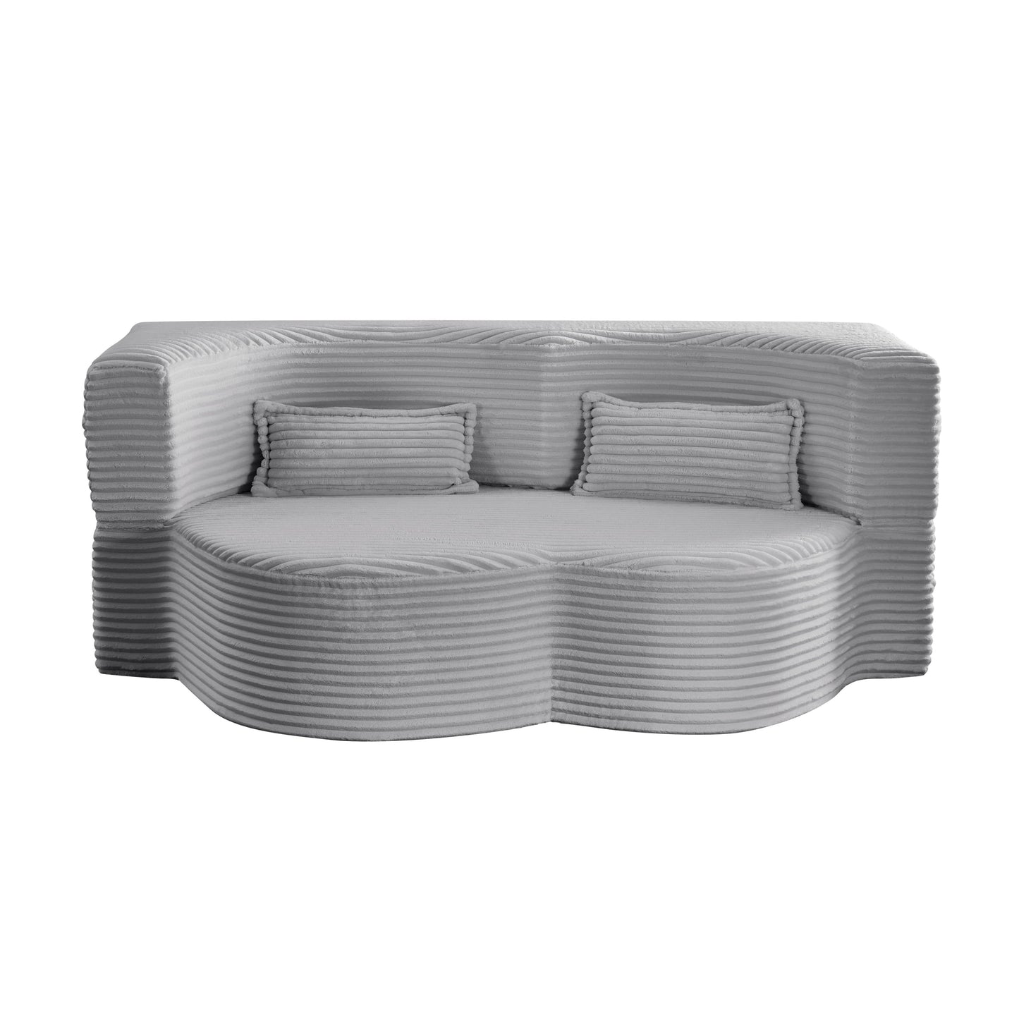 Modern Floor Sofa with 2 Pillows, Convertible Plush Corduroy Foam-Filled Sleeper Sofa Bed,15 ' Full Size Folding Mattress for Living Room, Guest Bed, no assembly required, Light Grey