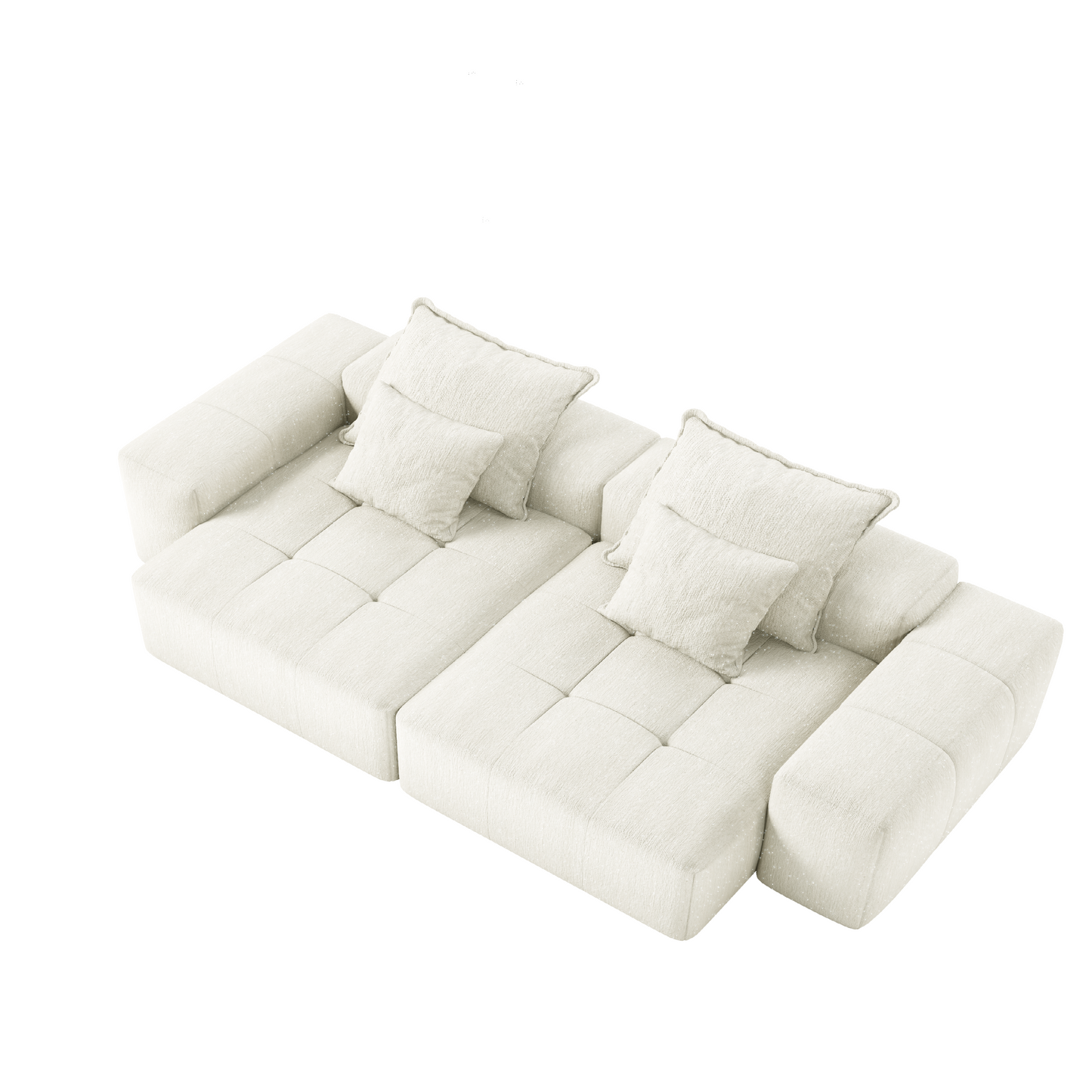 Modern Oversized Modular Sectional Sofa with 2 Chaise Lounge and 2 Armrest, Sparkling Chenille Fabric Soft Cushion Sofa with 4 Pillows, 4 PCS DIY Combination Tufted Sofa, No Assembly Required, BEIGE