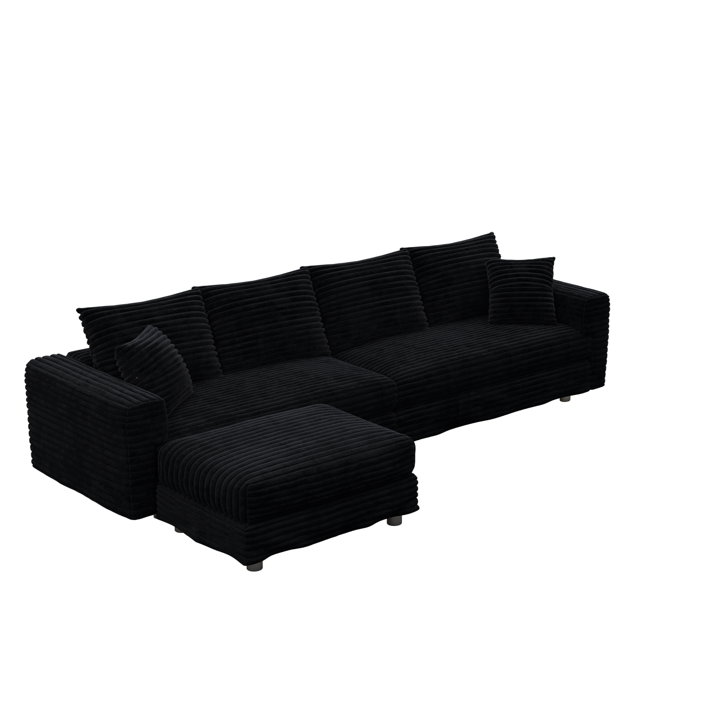102.4 'Plush Corduroy 4-Seat Sofa,Modern Comfy Upholstered Sofa Cloud Couch,Deep Seat Couches with Soft Pillows and Movable Ottoman,Convertible Sofa Lounge Chair,for Living Room,Apartment,Office,Black