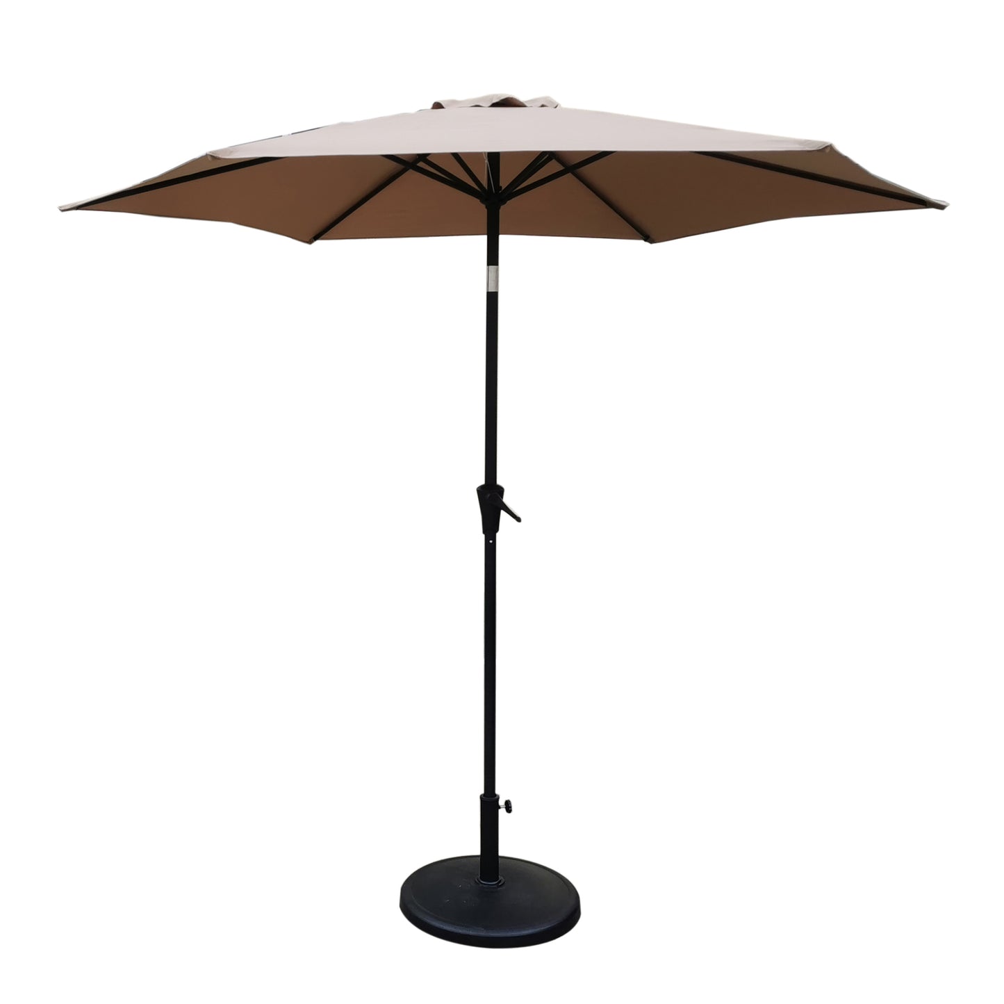Taupe Aluminum Outdoor Patio Umbrella with Resin Base and Tilt & Crank Lift, 8.8 Feet