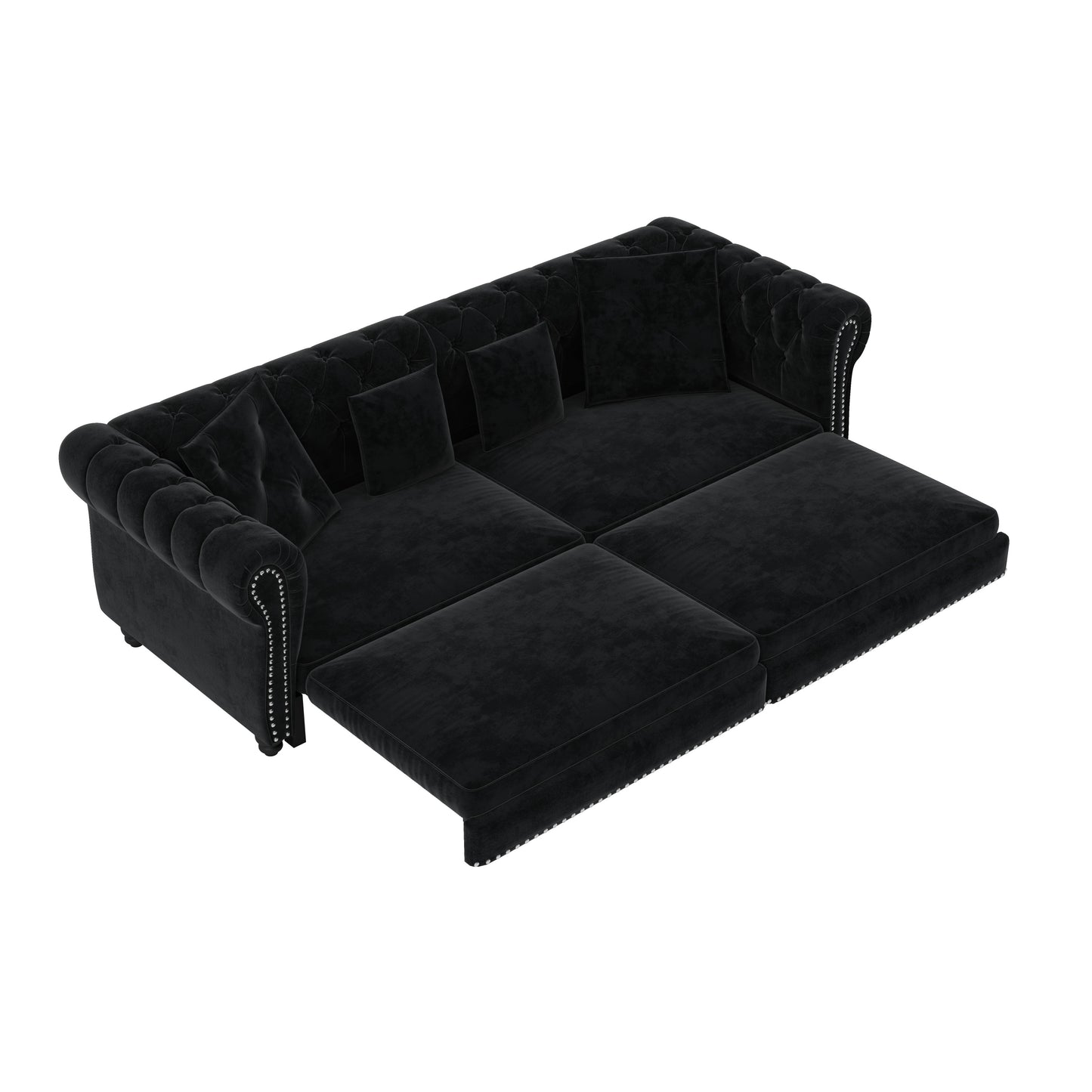 89 ' W 3-in-1 Pull-Out Sofa Bed, Convertible Sleeper Sofa Bed,King Size Sofa Bed, Chaise Lounge,Velvet Tthree Seater Sofa with Movable Ottoman, Tufted Design. Suitable for Living Rooms and Offices
