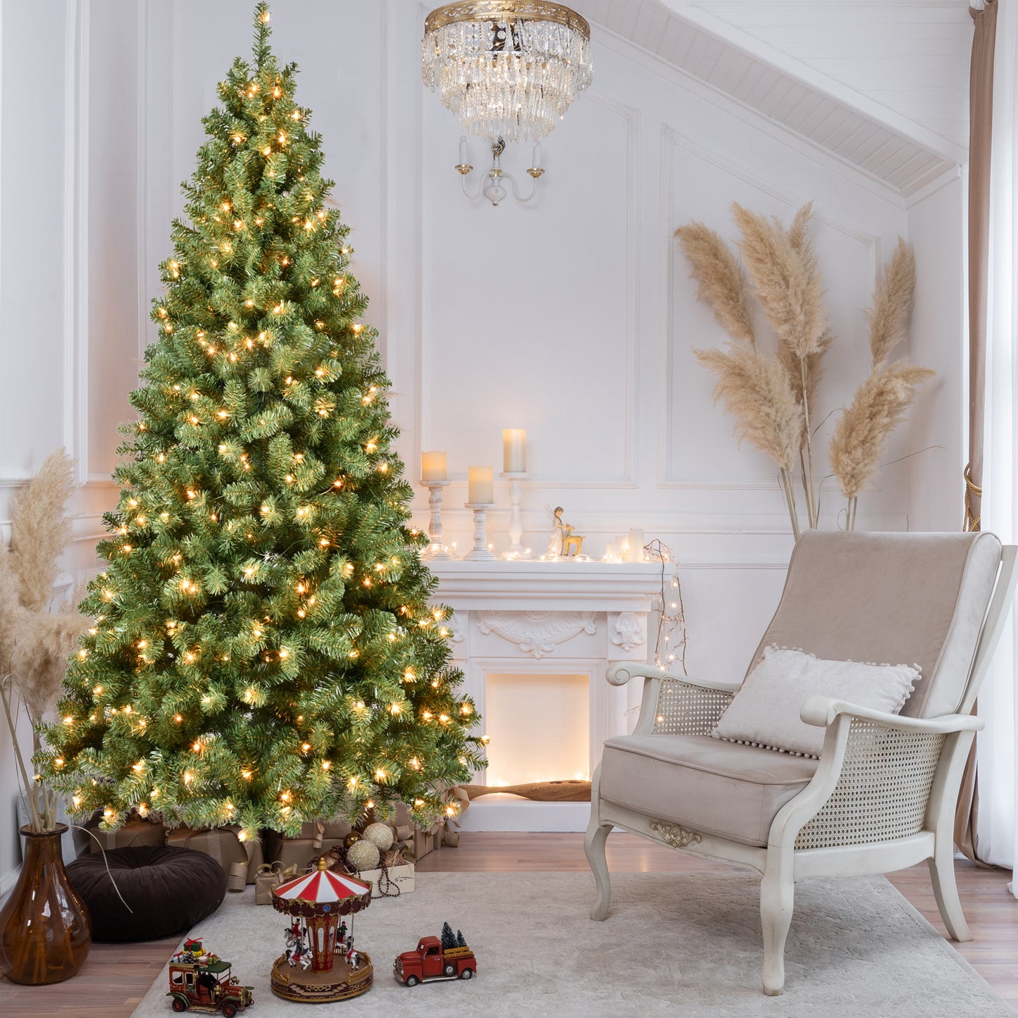 5ft Pre-Lit PVC Christmas Tree with 200 UL Lights, 551 Tips, Auto-Unfold Memory Wire, Easy Assembly with Stable Metal Stand – Full Artificial Holiday Tree