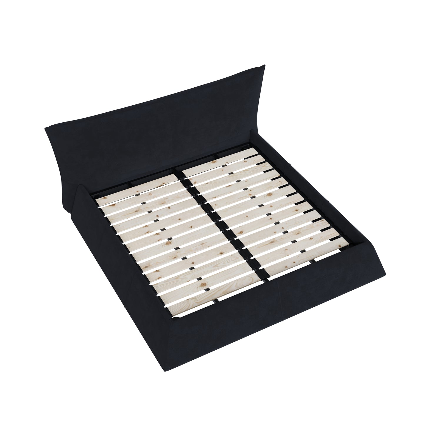 King Size Upholstered Platform Bed with Special Shaped Velvet Headboard, Metal & Solid Wood Frame,Black