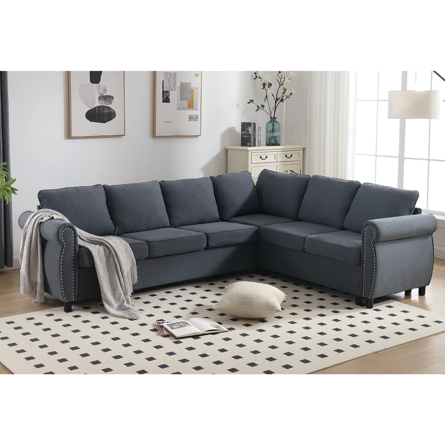 [NEW ARRIVED] [VIDEO PROVIDED] Sleeper Sofa, 2 in 1 Pull Out Couch Bed,6 seater sofa bed, L Shaped Sleeper Sectional Sofa Couch,Riveted sofa,104'' Large combined sofa Bed in living room, Dark Gray