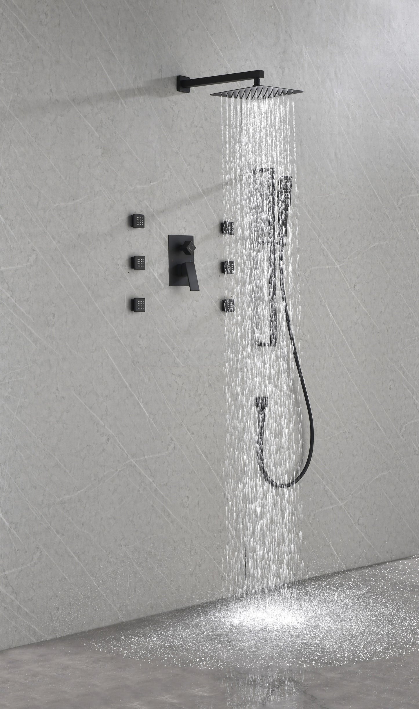 Wall Mounted Waterfall Rain Shower System With 3 Body Sprays & Handheld Shower