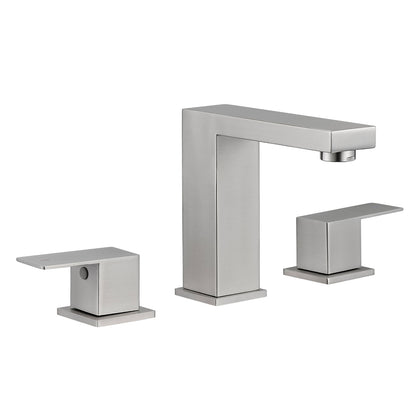 Bathroom Stainless Steel Faucets for Sink 3 Hole Brushed Nickel 8 inch Widespread Bathroom Sink Faucet Double Lever Handle Faucet Bathroom Vanity Faucet Basin Mixer Tap Faucet with Hose
