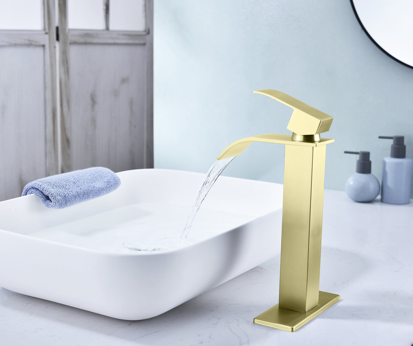 Waterfall Spout Bathroom Faucet,Single Handle Bathroom Vanity Sink Faucet