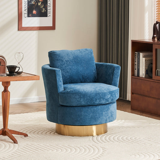 Velvet Swivel Barrel Chair, Swivel Accent Chairs Armchair for Living Room, Reading Chairs for Bedroom Comfy, Round Barrel Chairs with Gold Stainless Steel Base (Dusty blue)