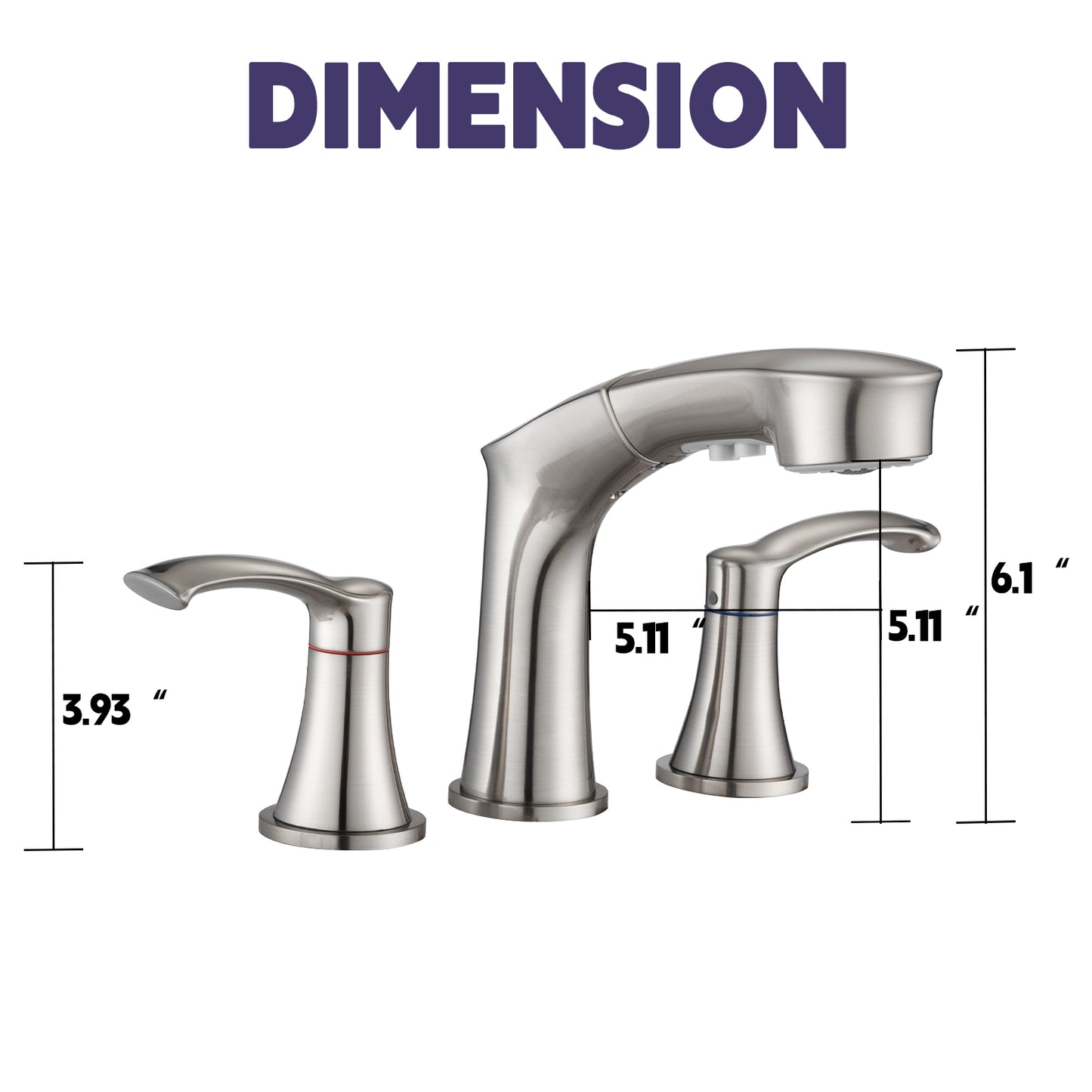 Grifo extraíble generalizado para baño con rociador, grifo para lavabo de baño con 2 manijas