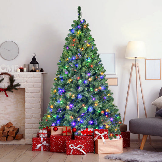 7FT PVC Christmas Tree with 380 WiFi Music Sync LED Lights – App Control, 1339 Tips, Hinged Branches, Dual-Color Effects, Metal Stand