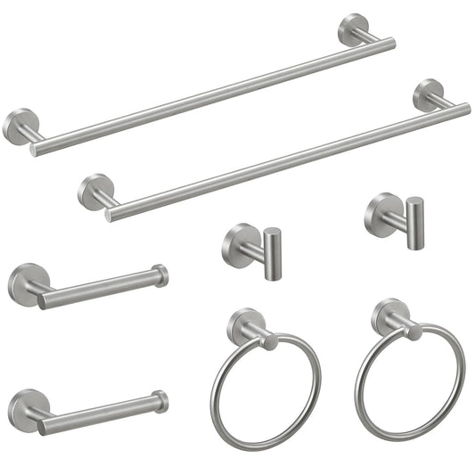 8-Pieces Brushed Nickel Bathroom Accessories Set, Stainless Steel Bathroom Hardware Set, Bath Towel Bar Set, Towel Racks for Bathroom Wall Mounted.