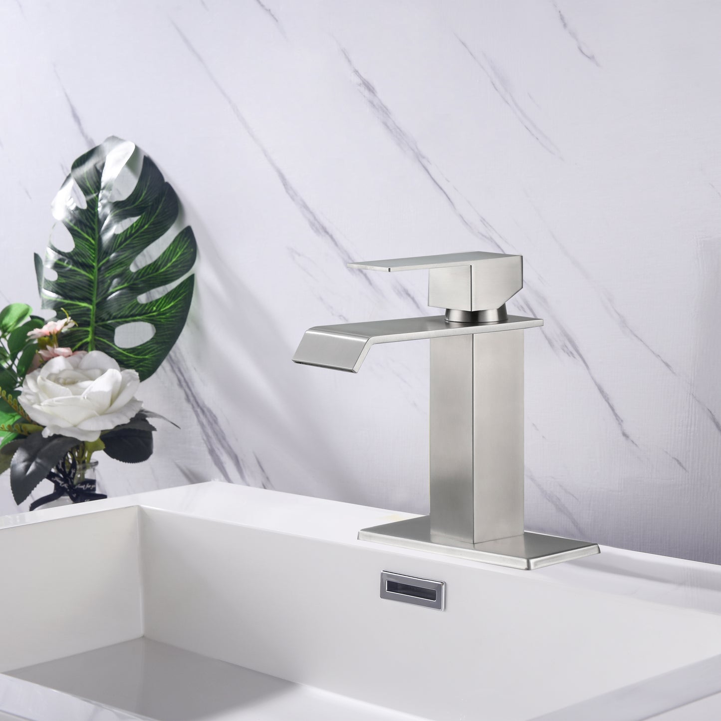 Waterfall Spout Bathroom Faucet,Single Handle Bathroom Vanity Sink Faucet