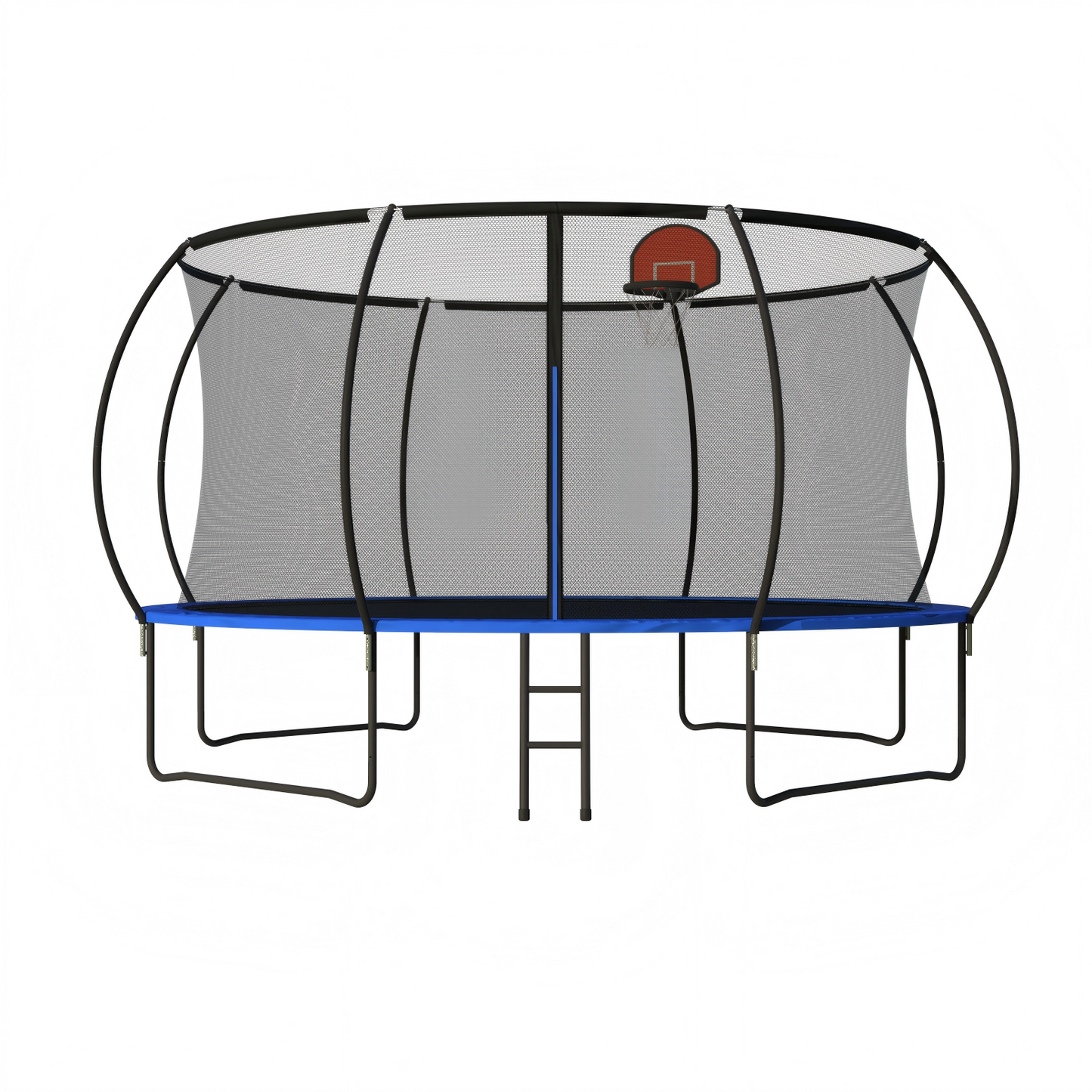 Pumpkin 14 FT Outdoor Trampoline with Basketball Hoop, Enclosure Net, Ladder, Black and Blue, Metal