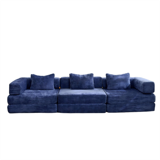 Compression Sofa,Convertible Floor Sofa Bed with Fixed-Shape Frame, Boneless Modular Sectional Sofa,No Assembly Required,Chenille fabric,for Living Room Bedroom,Dark Blue