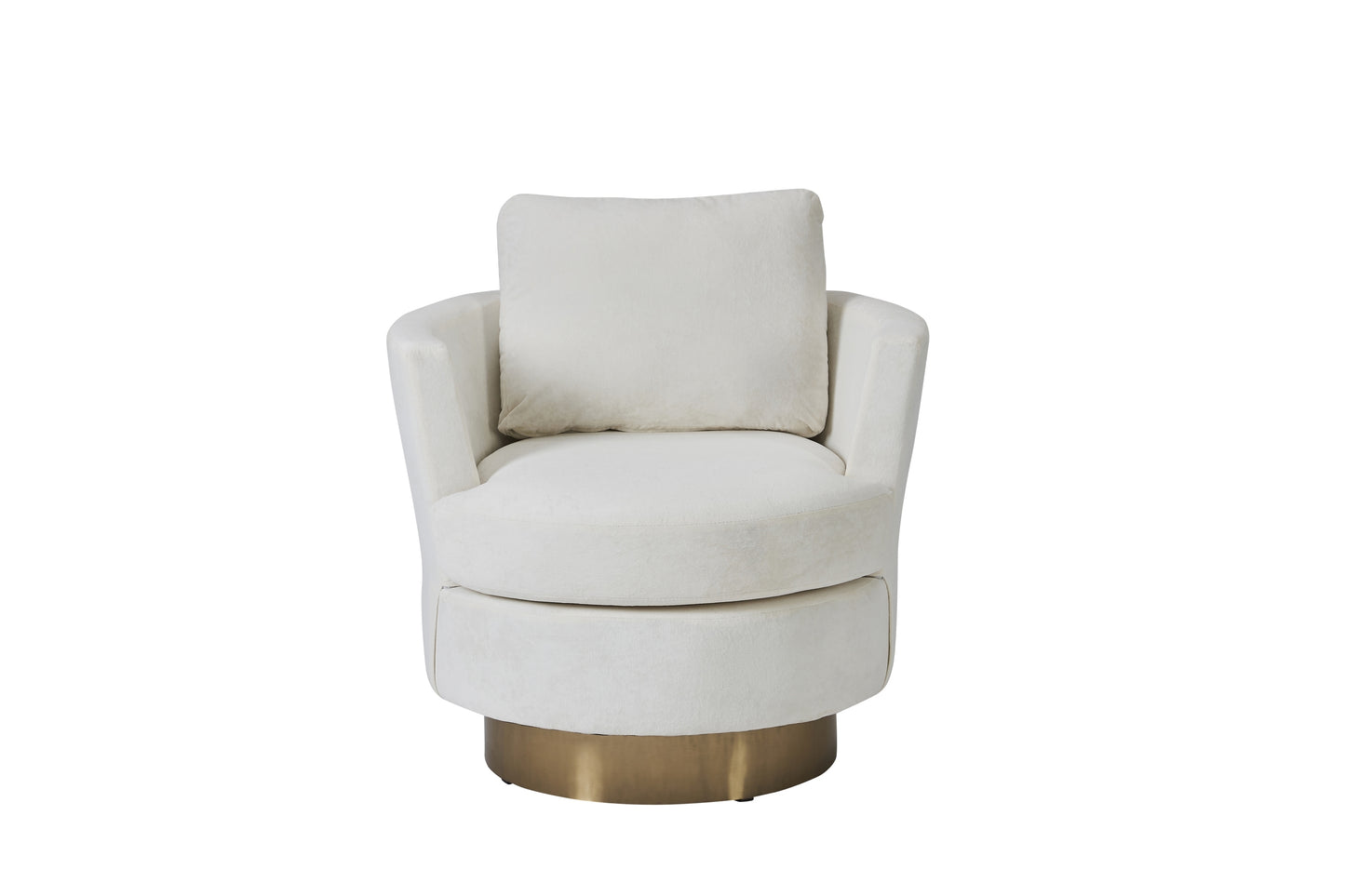 Velvet Swivel Barrel Chair, Swivel Accent Chairs Armchair for Living Room, Reading Chairs for Bedroom Comfy, Round Barrel Chairs with Gold Stainless Steel Base (Beige)