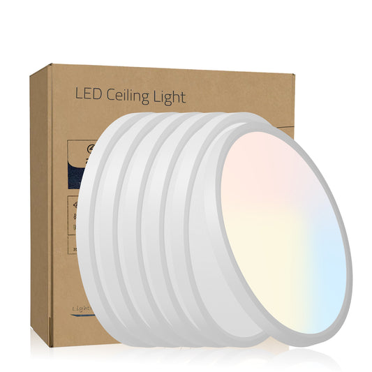 6PK 12 in. LED Flush Mount Ceiling Light Fixture - 2880 Lumens, 5 CCT 2700K/3500K/40000K/5000K/6500K, Round Color Selectable Panel Light, Dimmable, Suitable for Bathroom or Shower