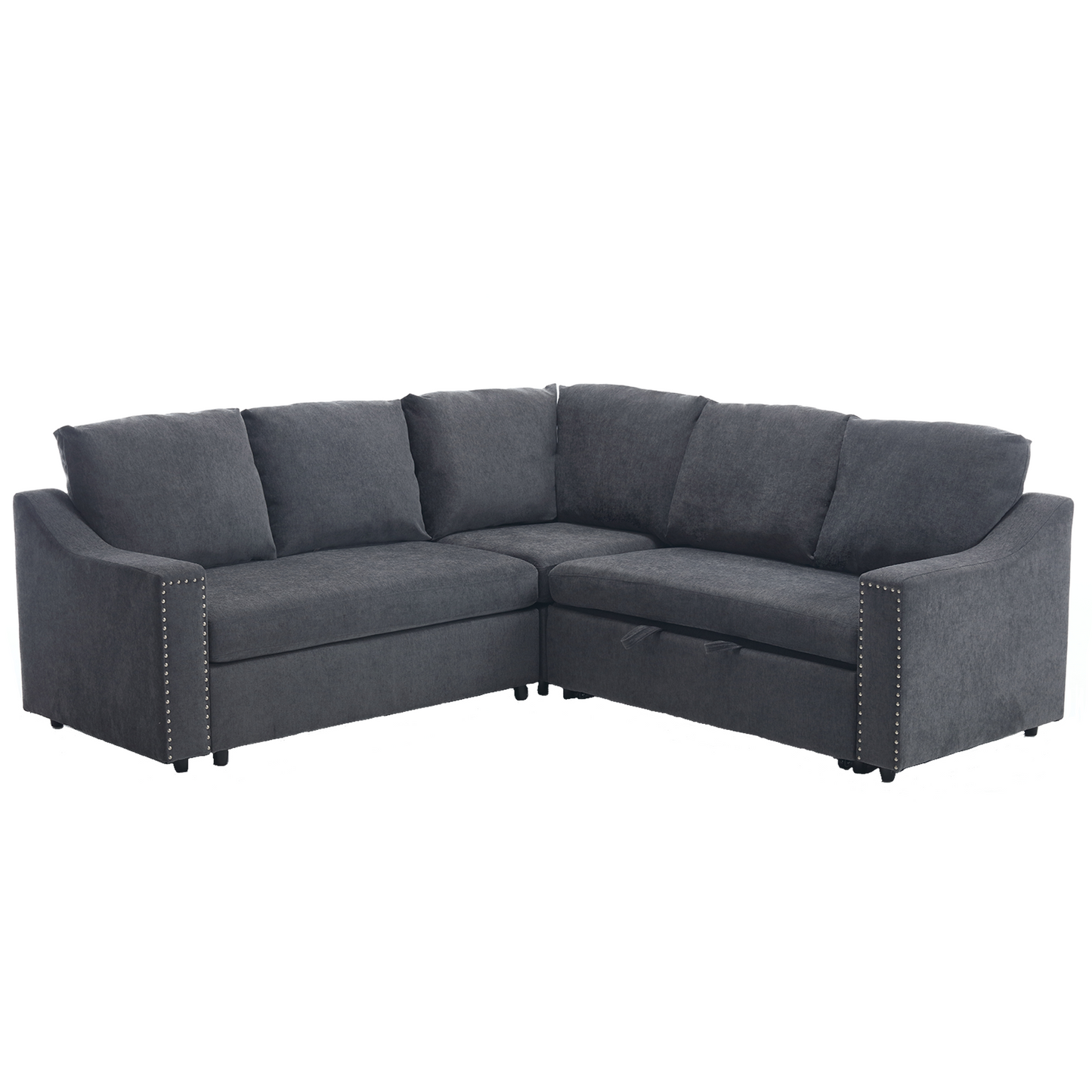 [NEW ARRIVED] [VIDEO PROVIDED]L-shaped sofa with pull-out sofa bed, Corner Sofa,comfortable living room furniture set, sleeper sofa bed,Corner seat for two with broaching sofa,Rivet DeChenille,Gray