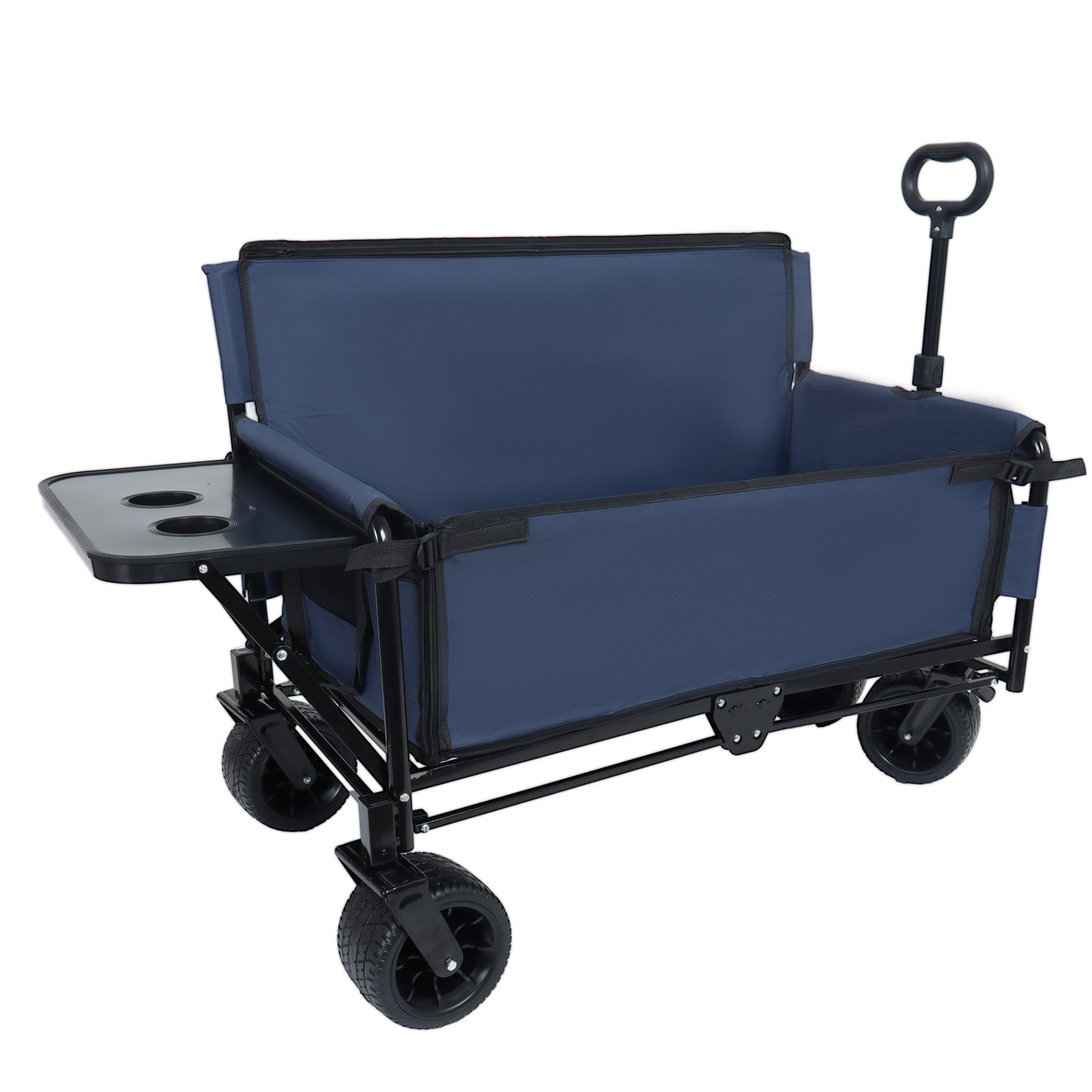 3-in-1 Convertible Folding Wagon Cart with Bench Seat & Rear-Mounted Folding Tabletop - 500lbs Heavy-Duty Utility Wagon, 180L Capacity All-Terrain Wheels for Camping, Beach, Sports, Garden, dark blue