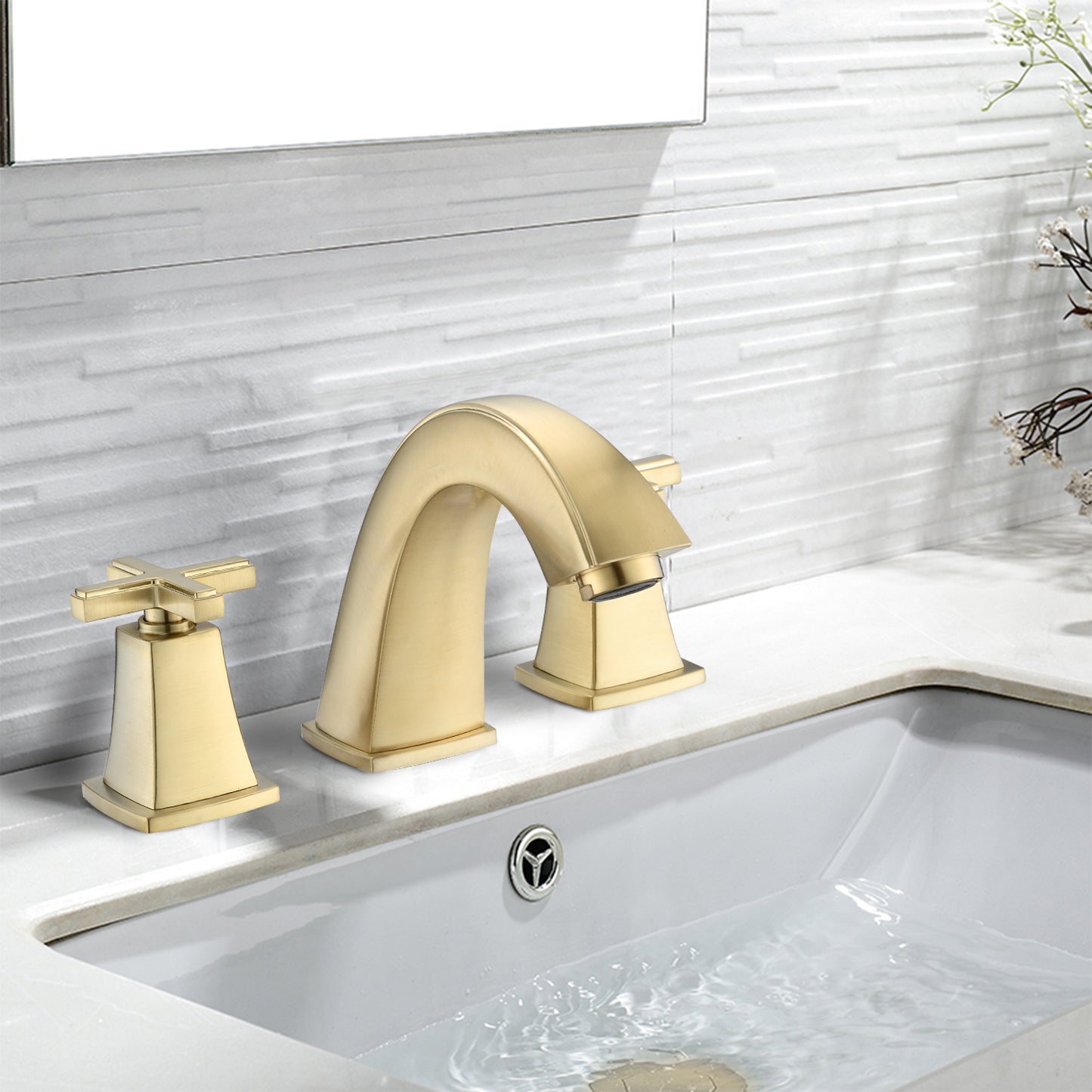 Widespread Bathroom Faucet 8 Inch 2 Handles with Drain Assembly, Brushed Gold