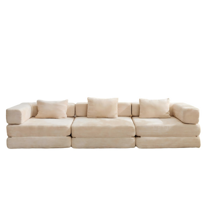 Compression Sofa,Convertible Floor Sofa Bed with Fixed-Shape Frame, Boneless Modular Sectional Sofa,No Assembly Required,Chenille fabric,for Living Room Bedroom,Beige