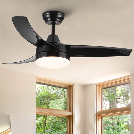 YUHAO 42-Inch 3-Blade Matte Black DC Motor Modern Contemporary LED Ceiling Fan-42 in x 42 in x 10.34 in