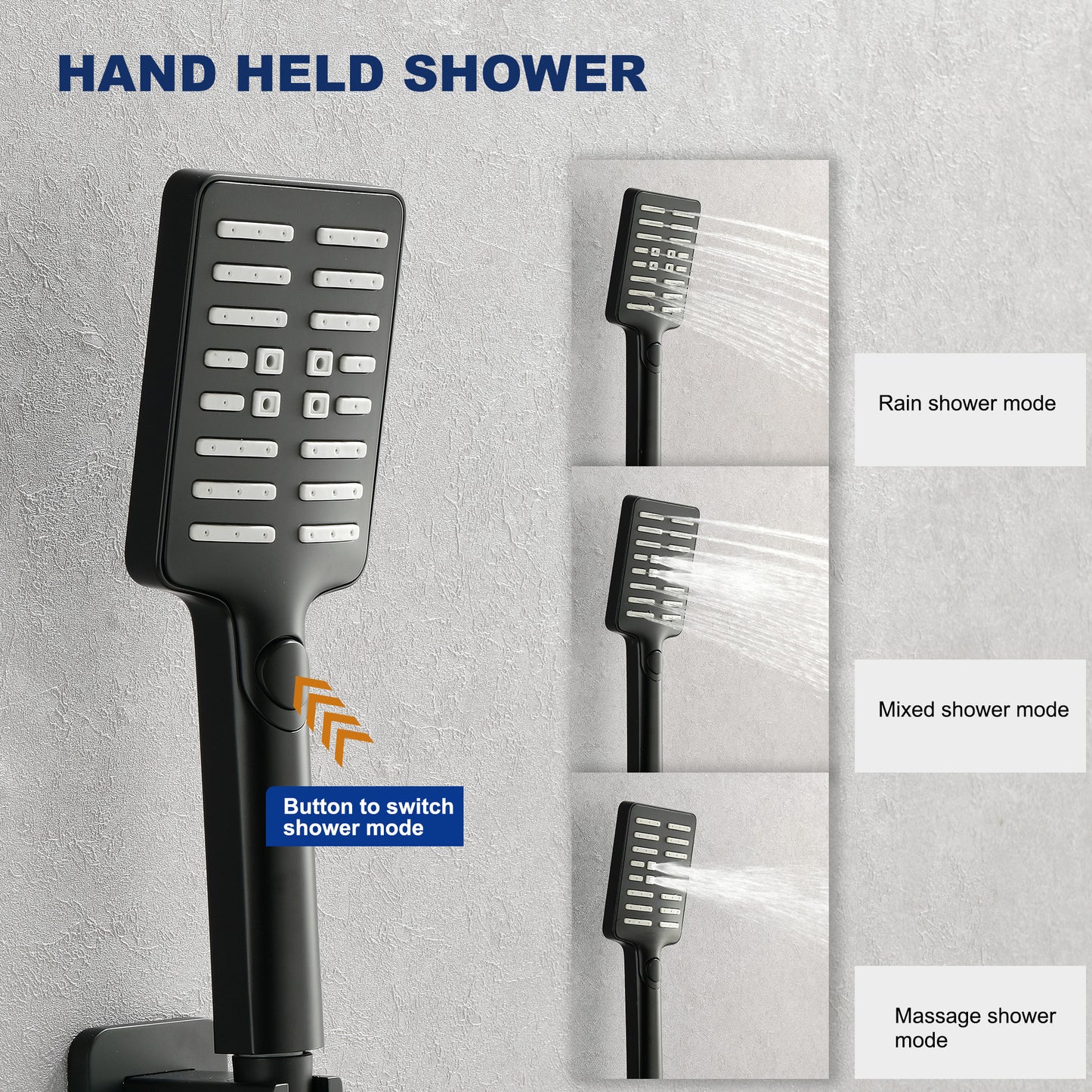 Wall Mounted Waterfall Rain Shower System With 3 Body Sprays & Handheld Shower