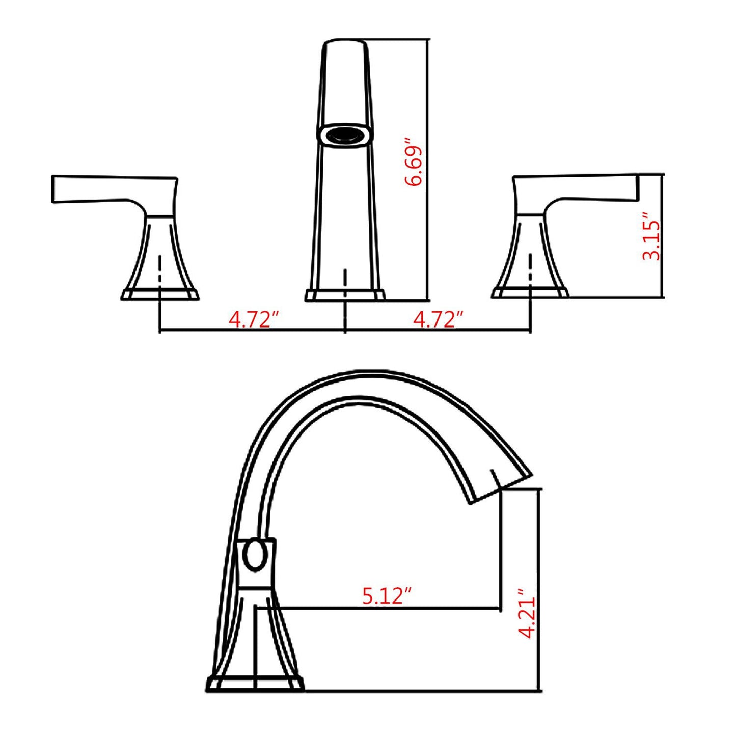 Grifos de lavabo de baño generalizados, grifo de baño de tocador de 3 orificios con dos manijas y conjunto de drenaje (negro mate)