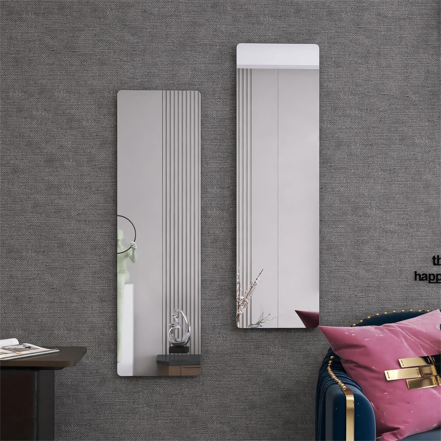 Wall Mount Mirror Set of 2.MDF Mirror Wall Mount at Horizontal & Vertical hanging