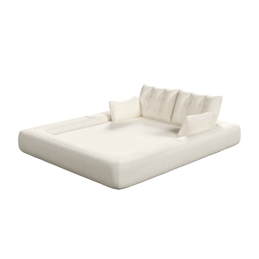 Human Dog Bed, Lazy Sofa Couch, 78.7 ' Multi-Functional Foldable Sofa Bed, 3-in-1 Teddy Fabric Foam-Filled Sleeper Sofa Bed for Living Room,Guest Bed,Playroom,Beige