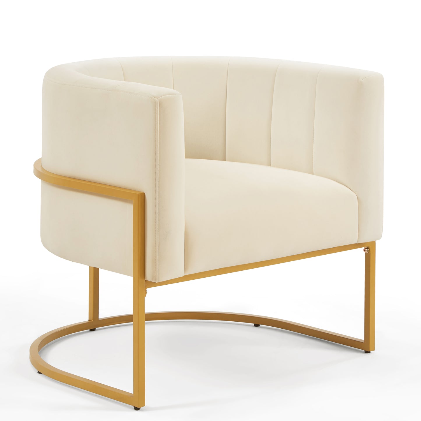 Silla tapizada de terciopelo con soporte de metal dorado,Silla de ocio para sala de estar de mediados de siglo con respaldo curvo -Crema