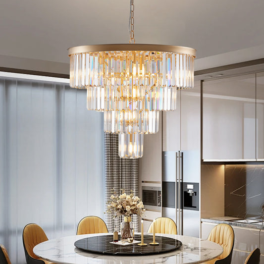 24' Contemporary Crystal Modern Chandeliers Crystal Ceiling Chandelier 4 Tier Golden Chandelier Lighting for Dining Room Living Room Bedroom (Bulbs Not Included)