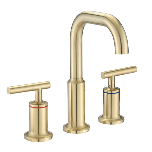 Widespread Bathroom Faucet 3 Hole 2 Handle Vanity Sink Faucet, Brushed Golden